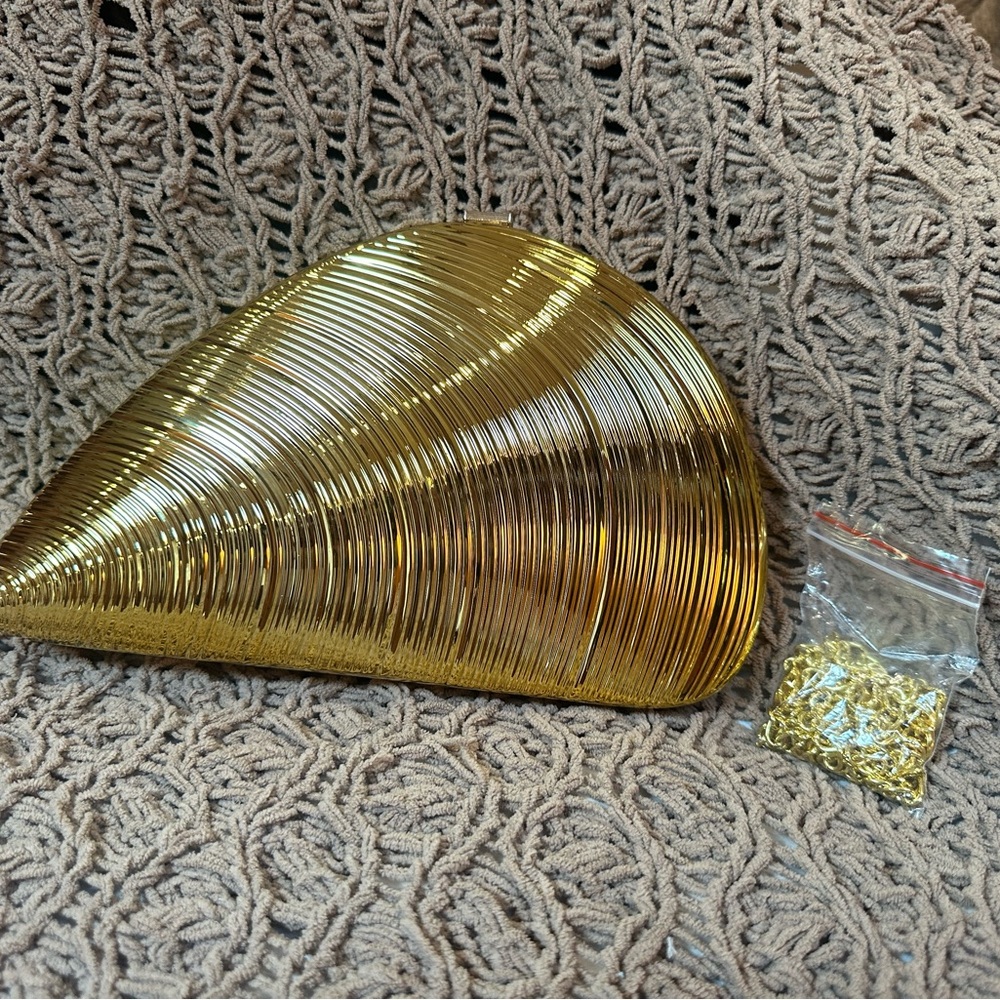 Gold Shell Clutch with Chain